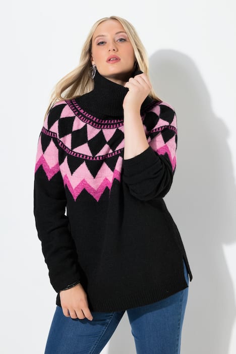 Pullover, Norwegermuster, Rollkragen, Langarm