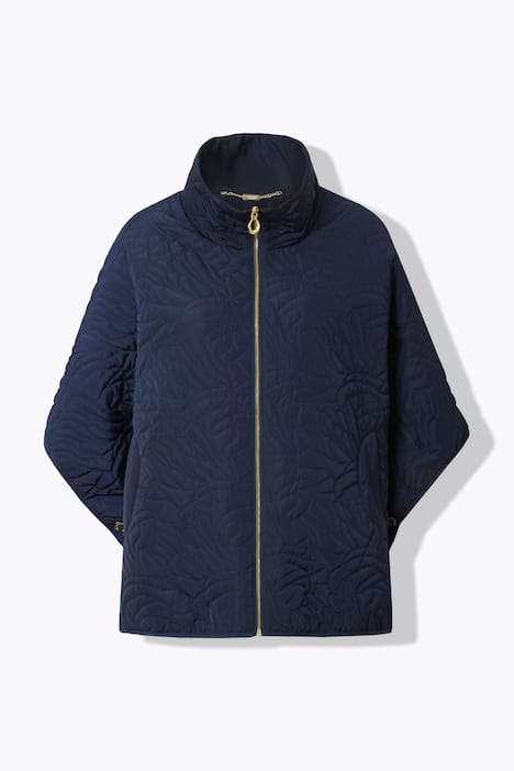 Stepp-Poncho, Oversized, Samt-Piping, Stehkragen