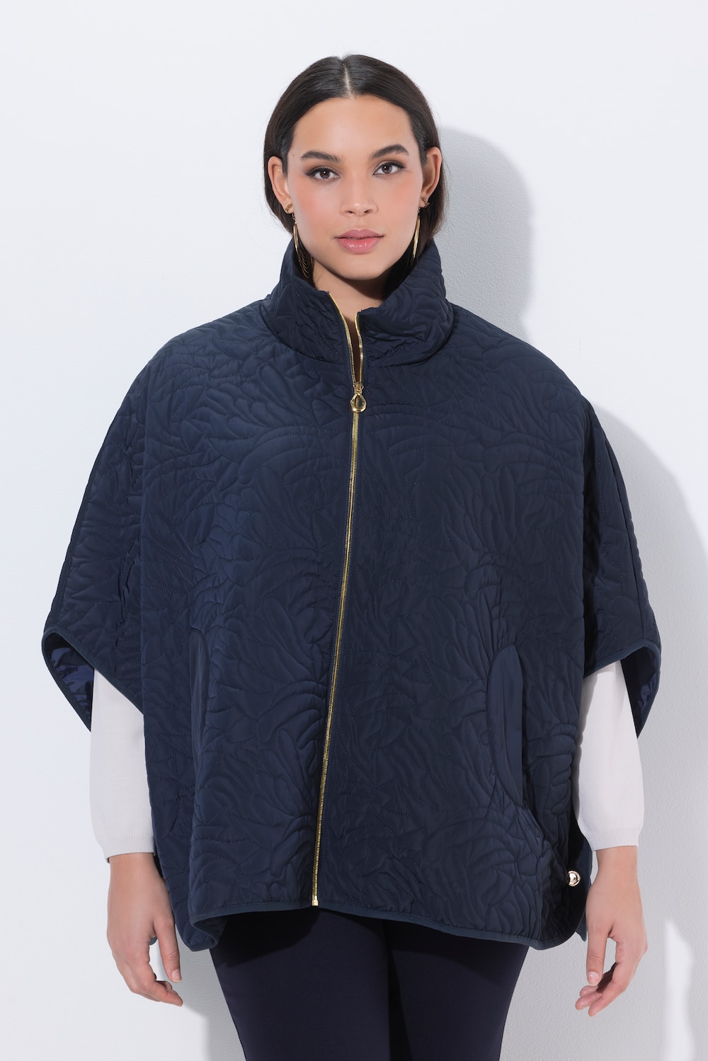 Große Größen Stepp-Poncho, Damen, blau, Größe: 1=42-48, Polyester, Ulla Popken