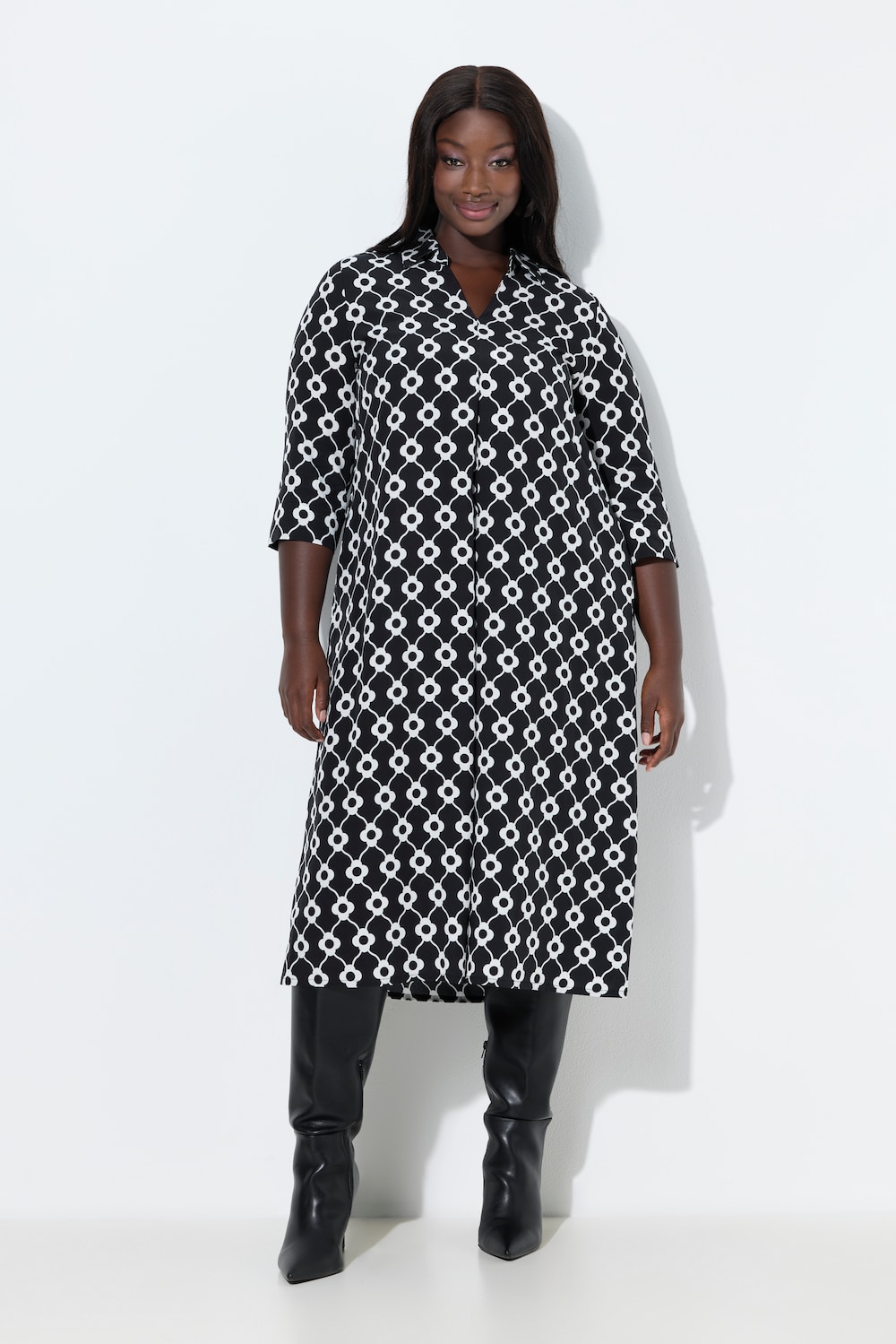 Große Größen Lyocell-Midikleid, Damen, schwarz, Größe: 50/52, Synthetische Fasern, Ulla Popken