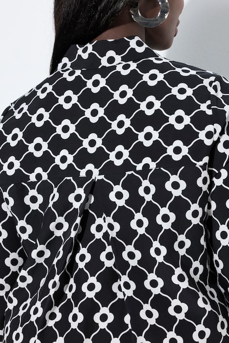 Lyocell-midikjole, blomster, A-form, V-udskæring, 3/4-lange ærmer