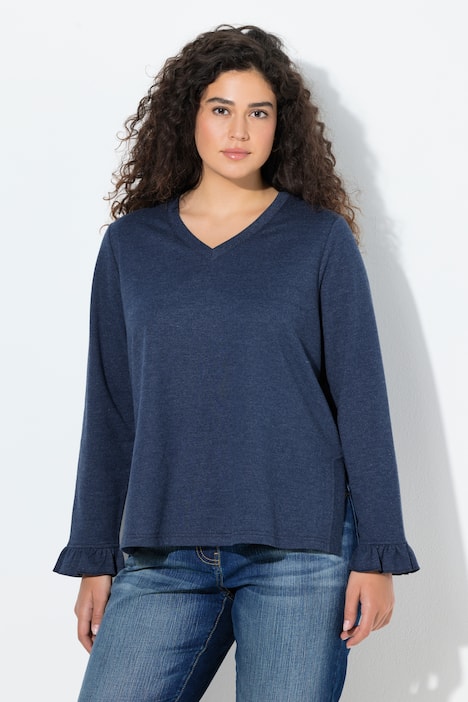 Sweatshirt, lange Seitenschlitze, V-Ausschnitt, Langarm