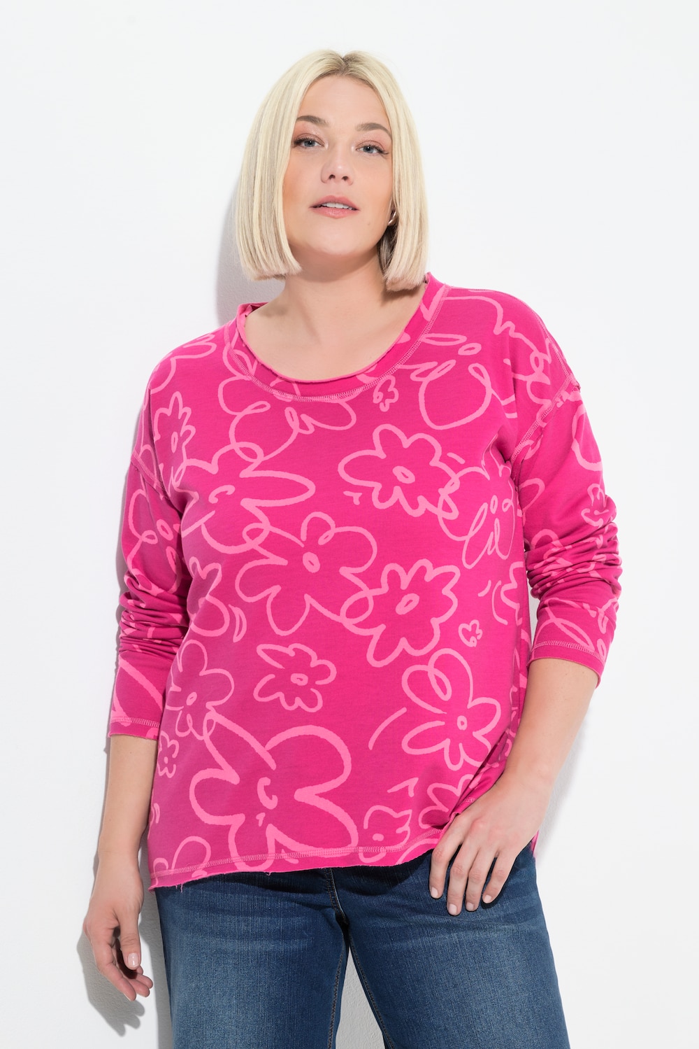 Sweatshirt, Blüten, Rundhals, Langarm, Rollkanten