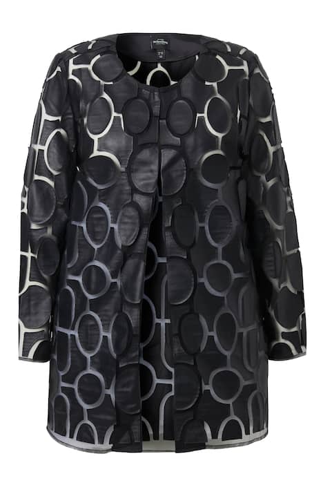 Bunda, kožený vzhled, áčkový střih, kulatý výstřih, zapínání na háček