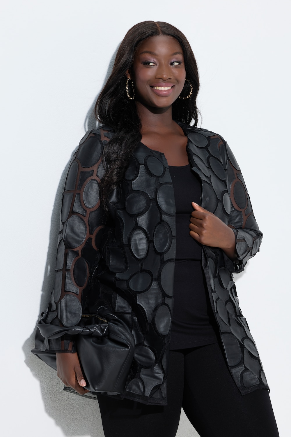 Jacke, Lederoptik, A-Linie, Rundhals, Hakenverschluss