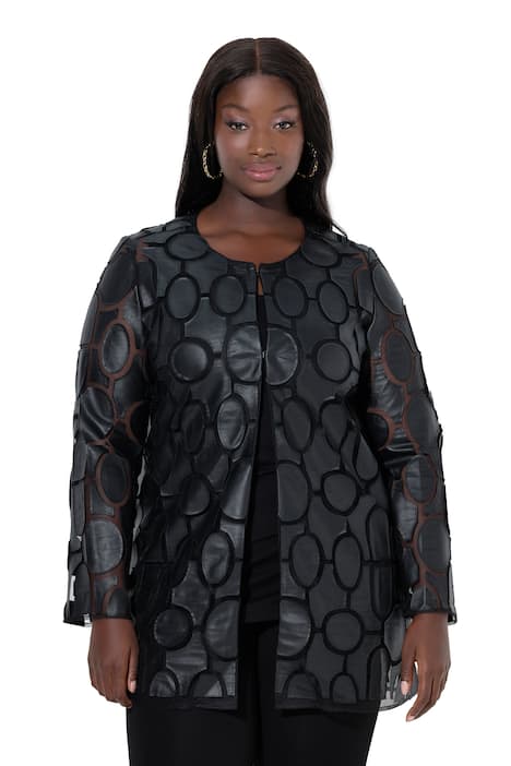 Bunda, kožený vzhled, áčkový střih, kulatý výstřih, zapínání na háček