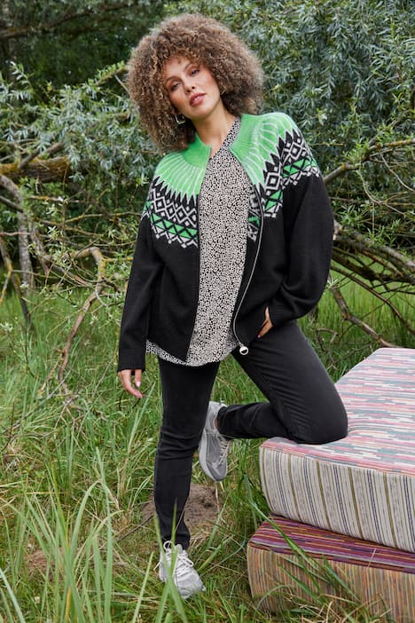 Neon Alpine Pattern Long Sleeve Cardigan