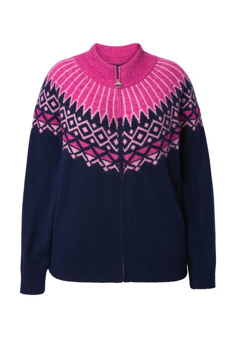 norský pletený kardigan se stojáčkem, zipem a dlouhým rukávem