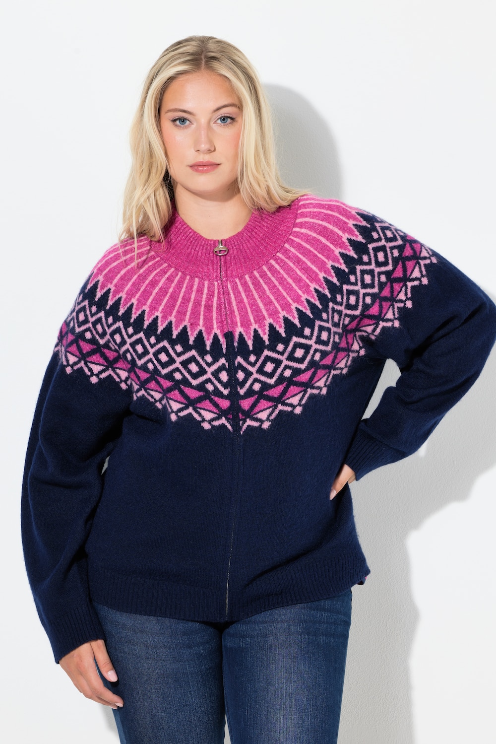 Große Größen Norweger-Strickjacke, Damen, blau, Größe: 58/60, Synthetische Fasern/Polyester, Ulla Popken