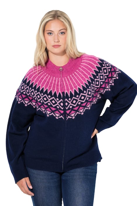 norský pletený kardigan se stojáčkem, zipem a dlouhým rukávem