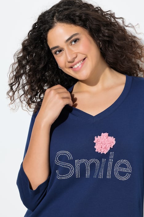 Shirt, Smile, Classic, V-hals, 3/4-mouwen