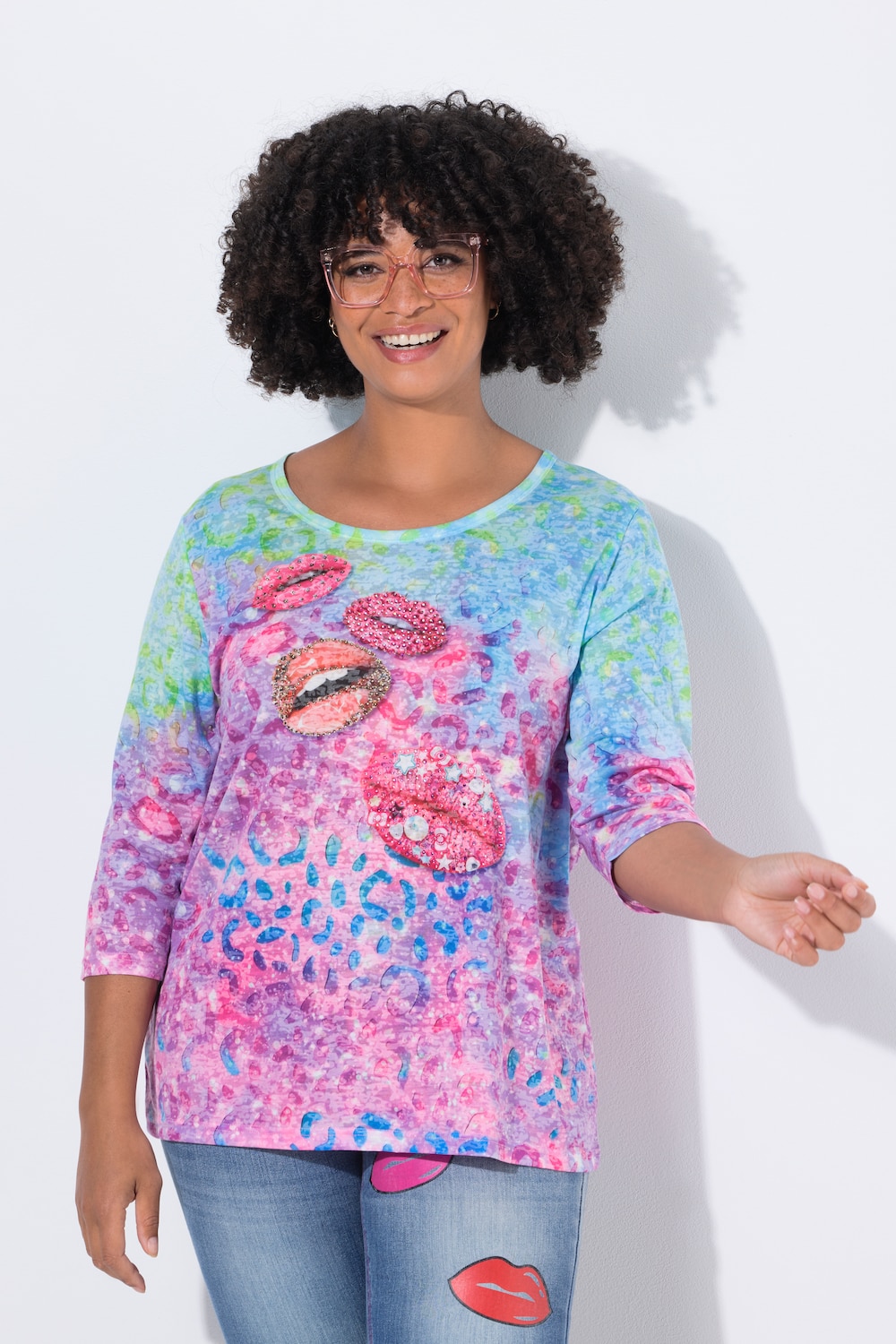 T-Shirt, Komfort Fit, Regenbogen Leo, Kussmünder