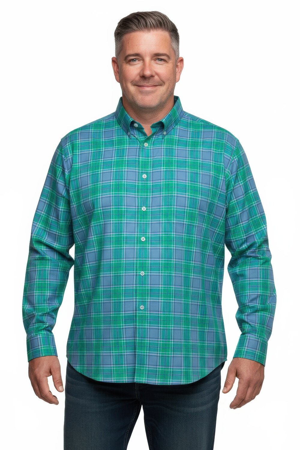 Stora storlekar Rutig skjorta, Her, turkos, storlek: 3XL, Bomull, Men Plus