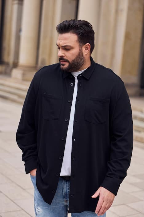 Men+ sweat-overshirt, lange ærmer, skjorte, Kent-krave, op til str. 8 XL