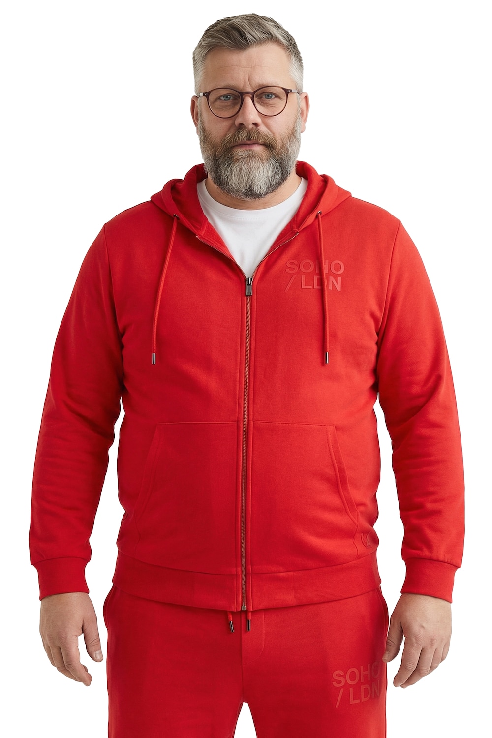Stora storlekar Mjukisjacka med huva, Her, röd, storlek: 5XL, Bomull, Men Plus