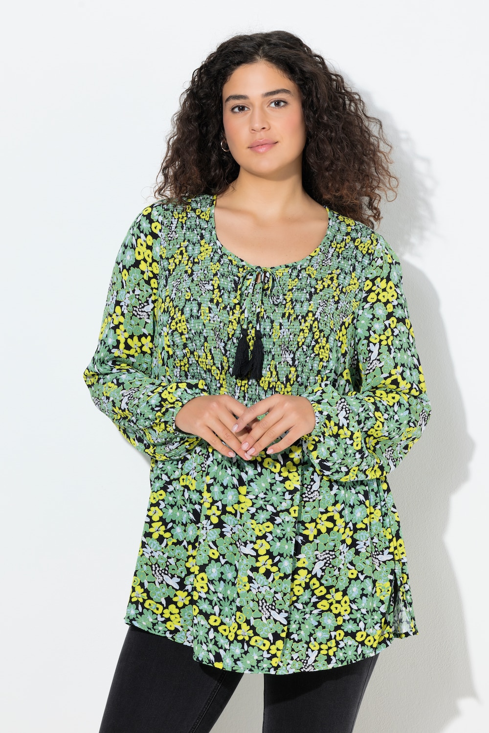Große Größen Smokbluse, Damen, grün, Größe: 62/64, Viskose, Ulla Popken