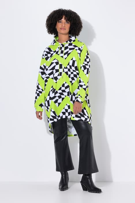 Sudadera con capucha, oversize, estampado de ajedrez, capucha
