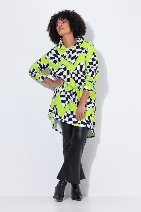 Sudadera con capucha, oversize, estampado de ajedrez, capucha