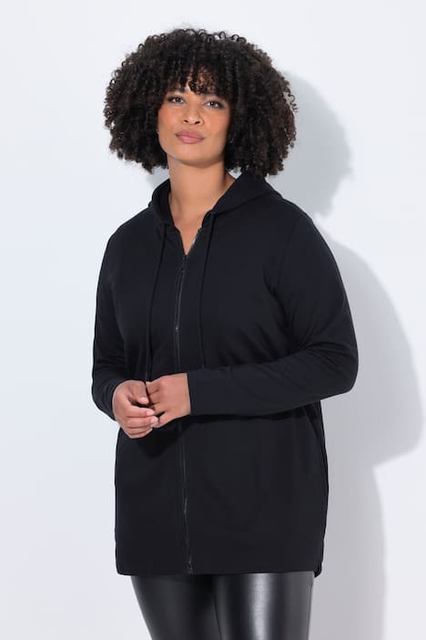 Long-Sweatjacke, A-Linie, Qualle auf dem Rücken, Kapuze