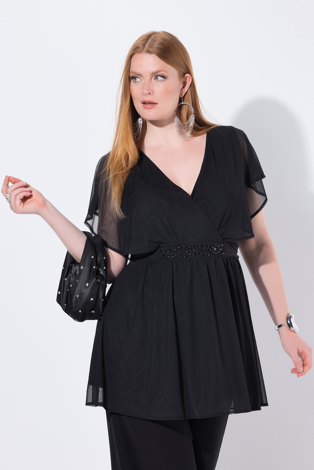 Tuniek, chiffon overlay, korte vleugelmouw