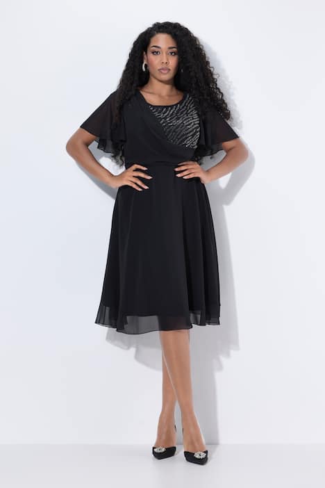 Midi-Abendkleid, Chiffon, Drapierung