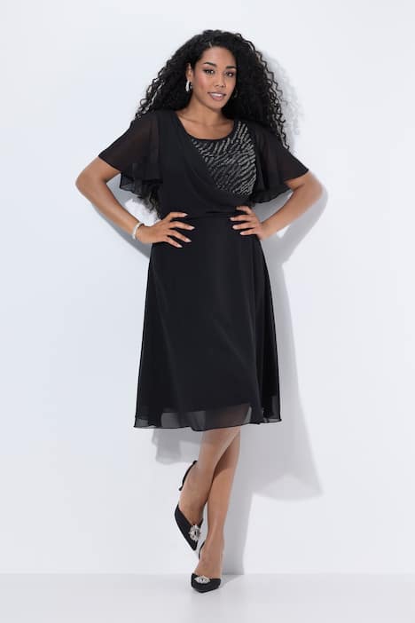 Midi-Abendkleid, Chiffon, Drapierung