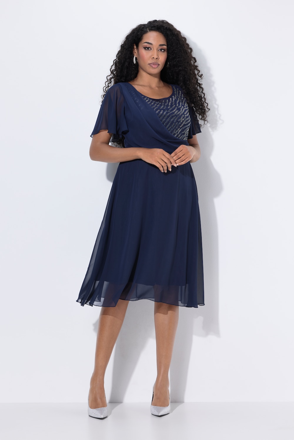 Große Größen Midi-Abendkleid, Damen, blau, Größe: 58, Polyester/Elasthan, Ulla Popken