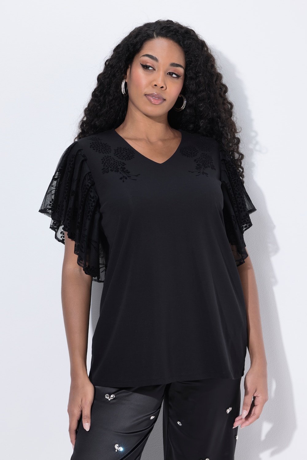 Große Größen T-Shirt, Damen, schwarz, Größe: 50/52, Polyester/Baumwolle/Synthetische Fasern, Ulla Popken
