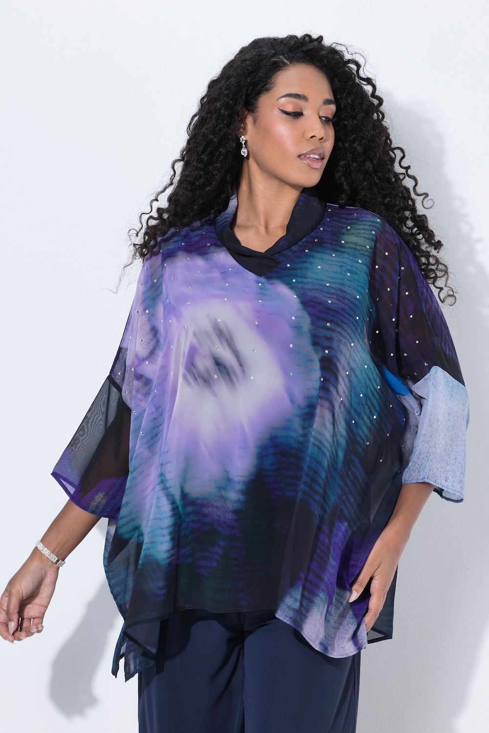 Große Größen Chiffon-Tunika, Damen, blau, Größe: 46/48, Polyester, Ulla Popken