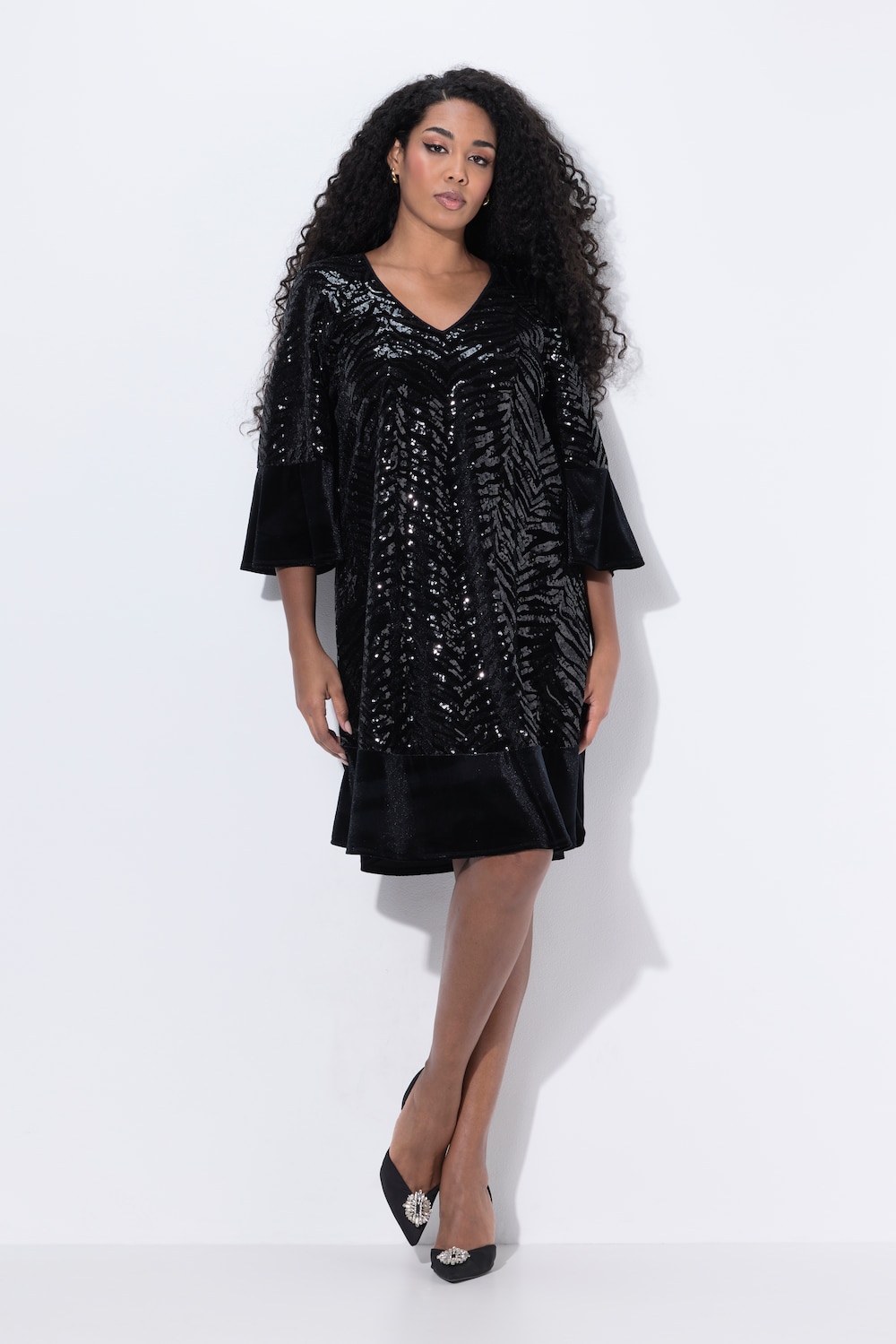 Große Größen Samtkleid, Damen, schwarz, Größe: 54/56, Polyester/Viskose, Ulla Popken