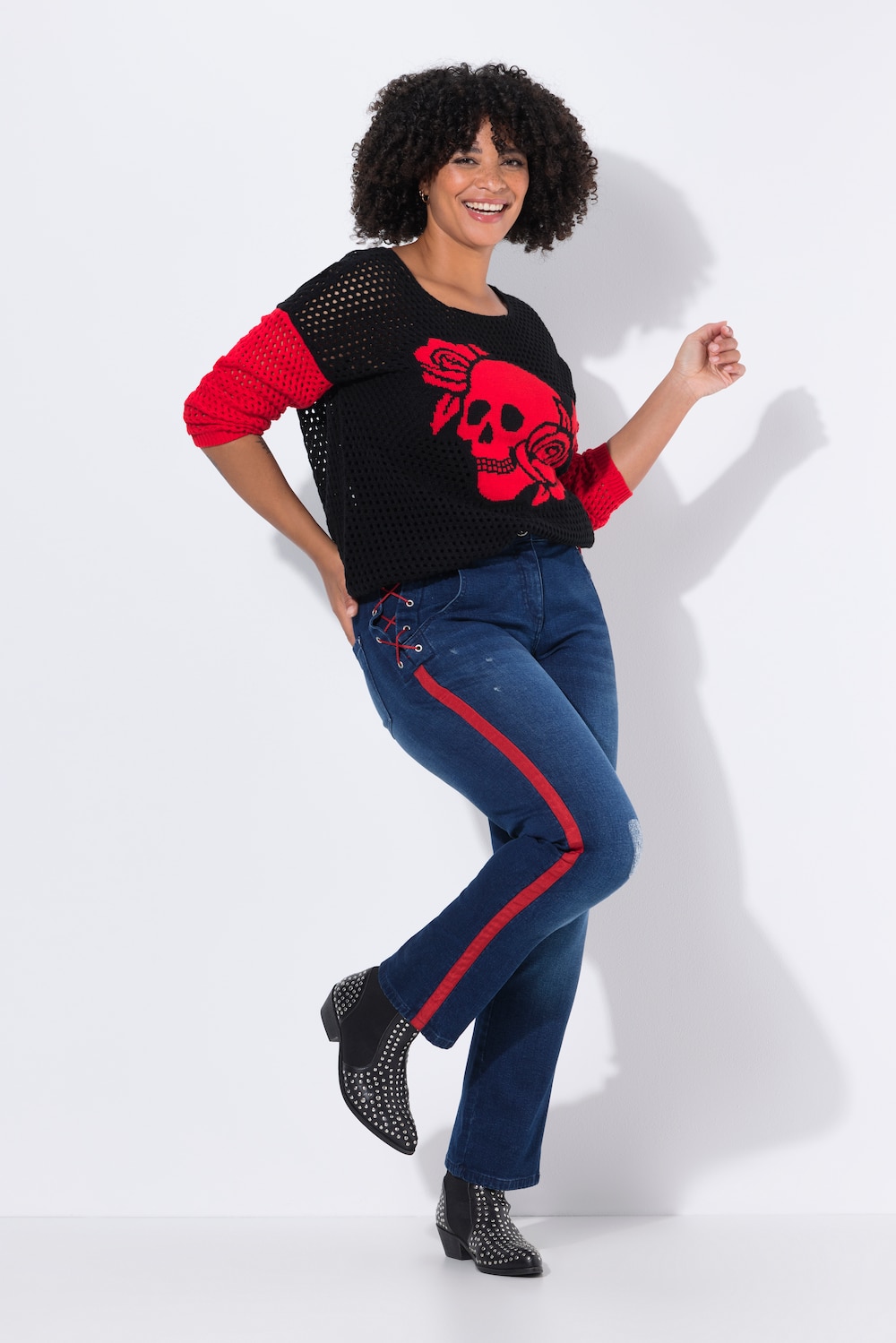 Jeans Paula, straight fit, knytestropp på siden, 5-lommer