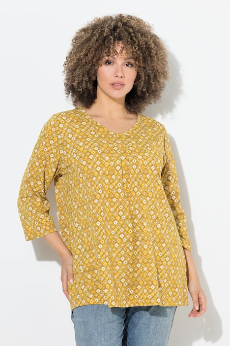 Shirt, met dierenprint, A-lijn, V-hals, 3/4-mouwen