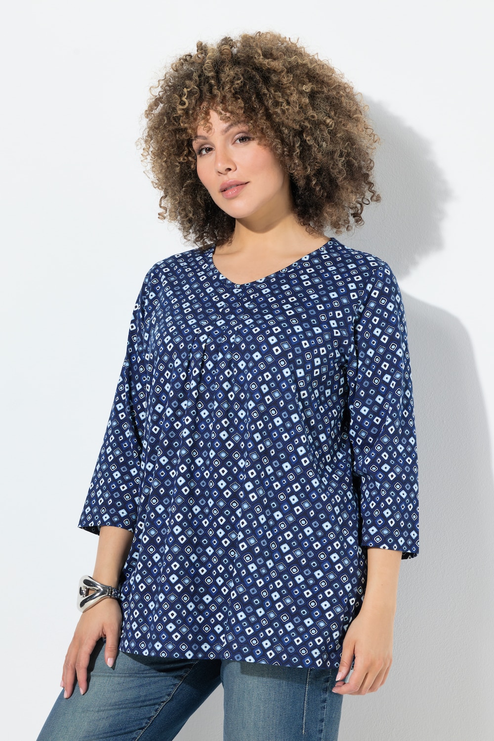 Shirt, met dierenprint, A-lijn, V-hals, 3/4-mouwen