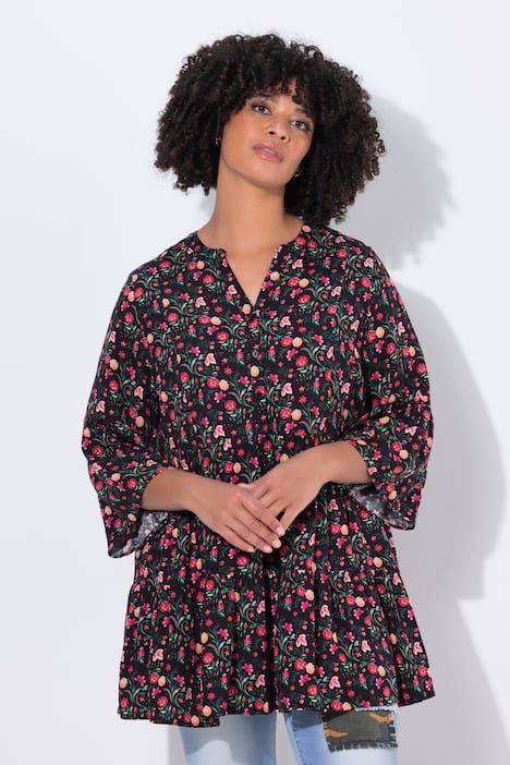 Tuniek, A-lijn, bloemenmotief, volants