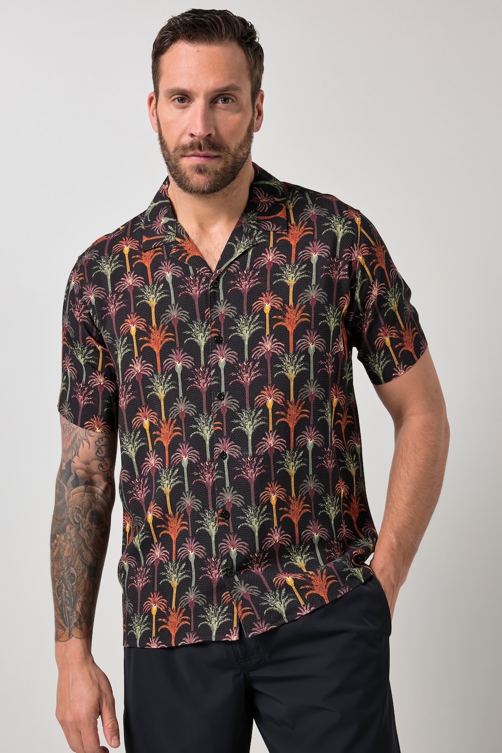 JP 1880 Hemd, Halbarm, Cuba-Kragen, floraler Print, Cuba Fit, bis 8 XL