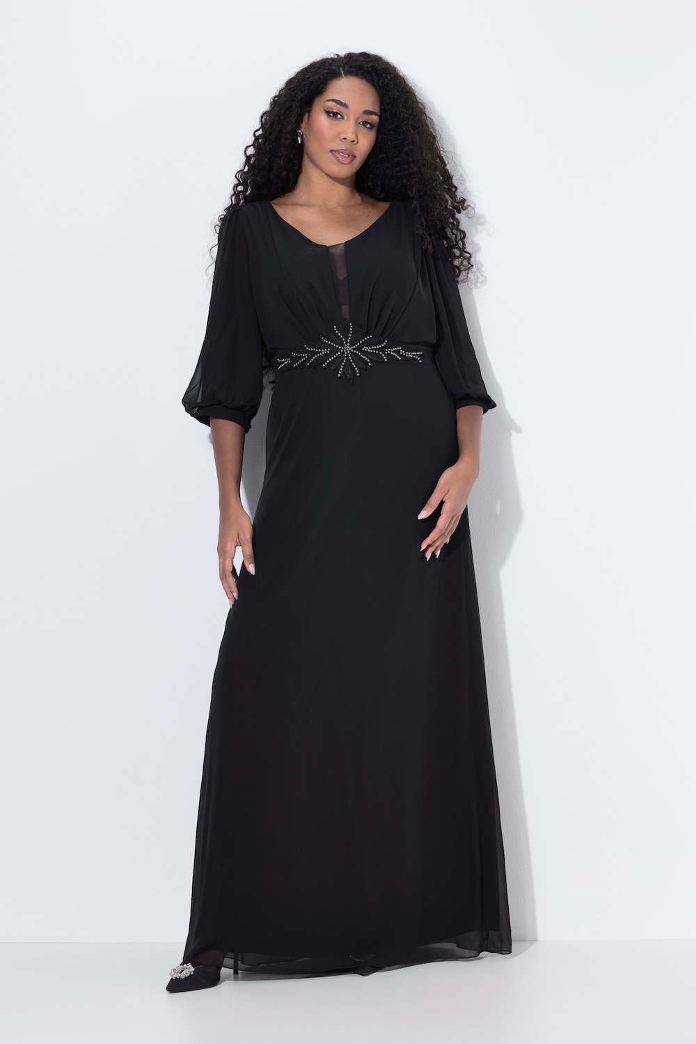 Thumbnail - Große Größen Chiffon-Maxikleid, Damen, schwarz, Größe: 50, Polyester, Ulla Popken