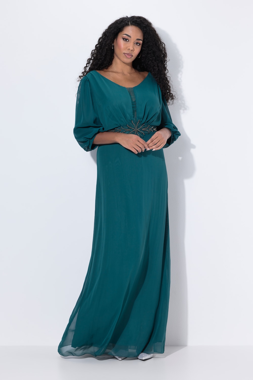 Große Größen Chiffon-Maxikleid, Damen, türkis, Größe: 52, Polyester, Ulla Popken