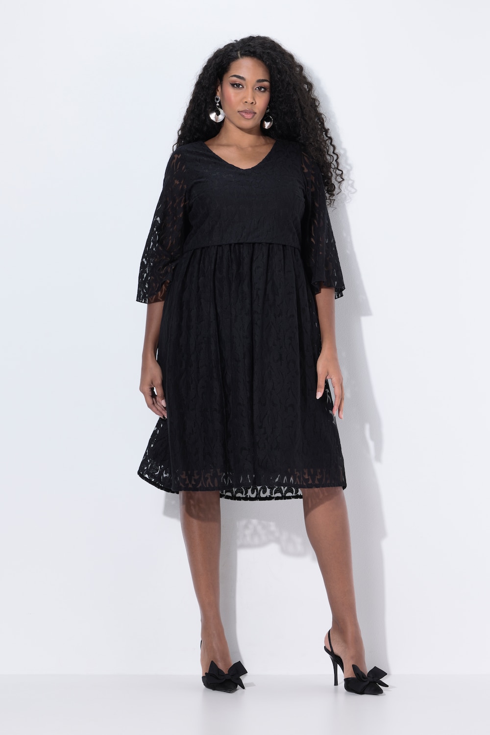 Thumbnail - Große Größen Midikleid, Damen, schwarz, Größe: 46, Polyester/Baumwolle/Synthetische Fasern, Ulla Popken