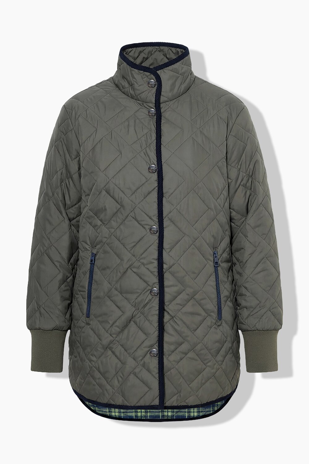 Stora storlekar Quiltad jacka med rutigt foder och stående krage, Dam, brun, storlek: 44/46, Polyester, LAURASON