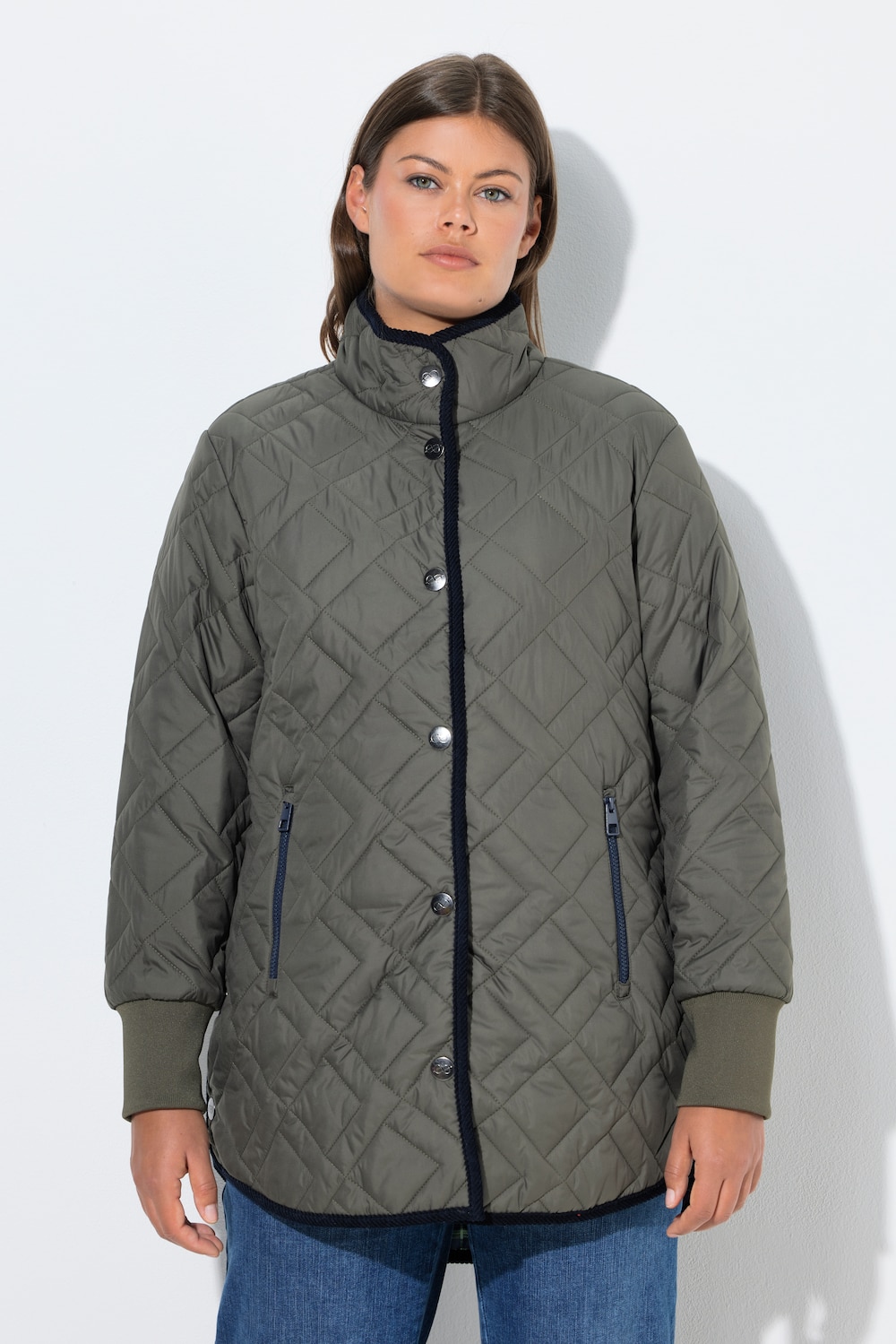 Große Größen Steppjacke mit Karofutter und Stehkragen, Damen, braun, Größe: 40/42, Polyester, LAURASON