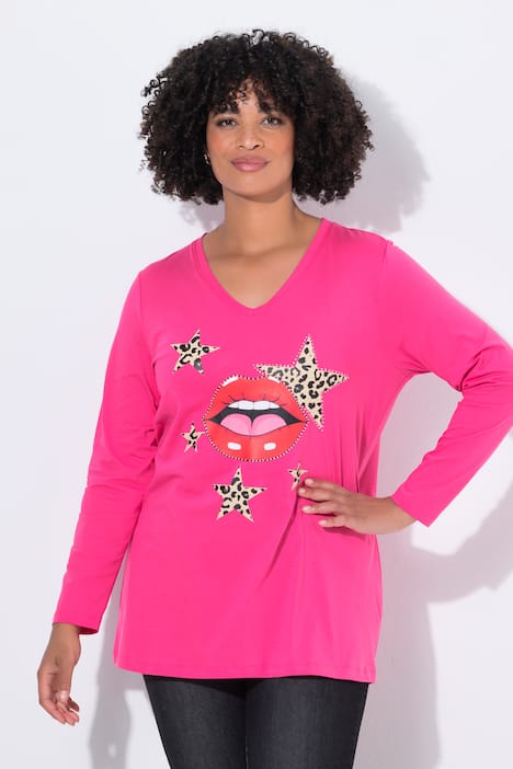 T-shirt, comfort fit, patroon van kussende mond, lange mouwen