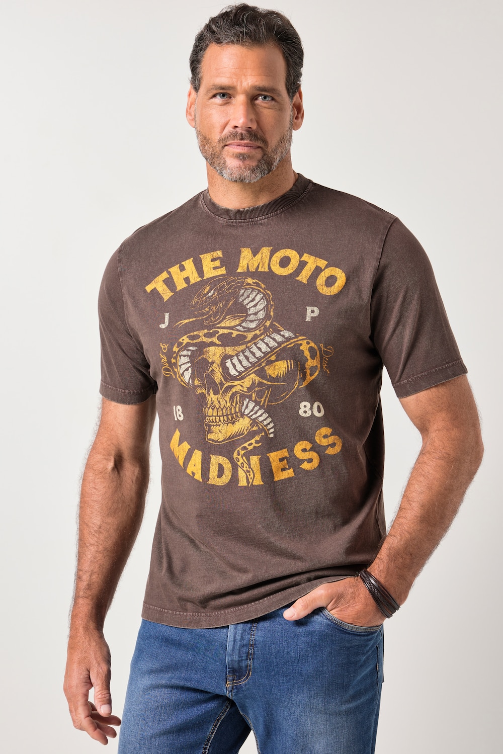 JP1880 T-Shirt, Halbarm, Vintage-Look, Brustprint, bis 8 XL