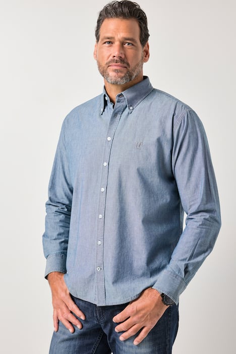 Chemise JP 1880 aspect jean, manches longues et col à pointes boutonnée, coupe Modern Fit - jusqu'au 8 XL