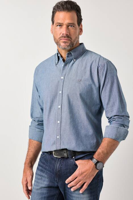 Chemise JP 1880 aspect jean, manches longues et col à pointes boutonnée, coupe Modern Fit - jusqu'au 8 XL