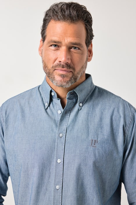 Chemise JP 1880 aspect jean, manches longues et col à pointes boutonnée, coupe Modern Fit - jusqu'au 8 XL