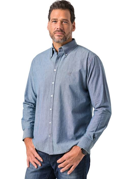Košile JP1880, džínový vzhled, dlouhé rukávy, límeček s knoflíky, Modern střih, do 8XL