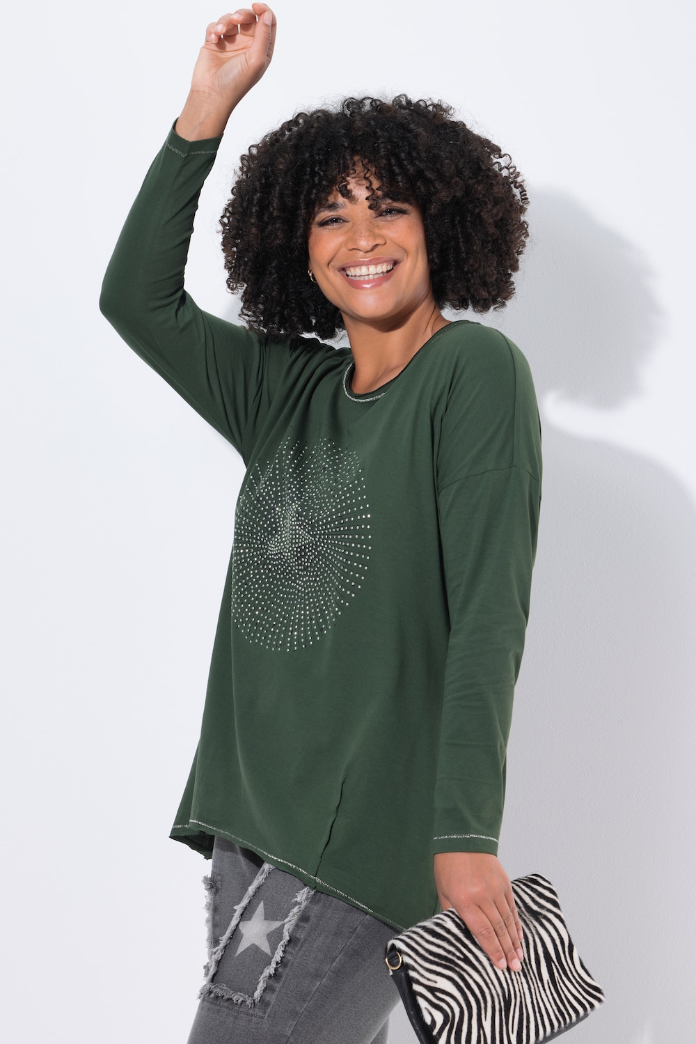 T-Shirt, A-Linie, Glitzersteinchen-Stern