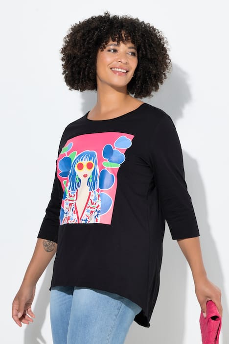 Camiseta, forma en A, motivo de mujer, costura vista
