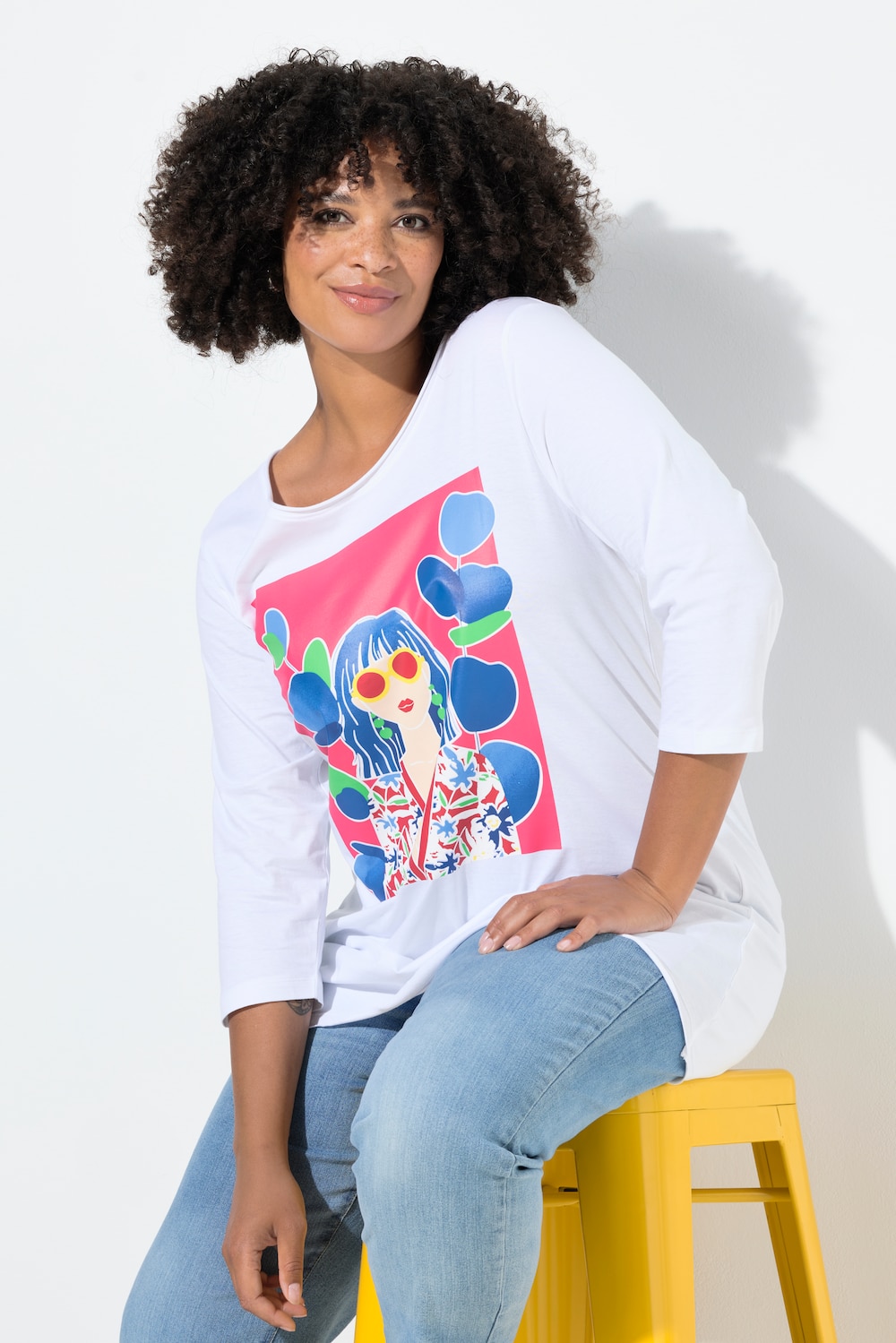 T-Shirt, A-Linie, Frauen-Motiv, Rollkanten