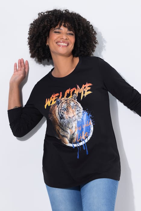 Camiseta, Komfort Fit, motivo de tigre, manga larga